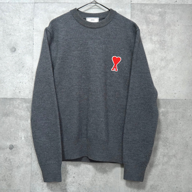 アミパリ アミ パリス ハートロゴ ニット グレー | ブランド古着を扱う