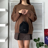 プラダ テスート ポコノ ナイロン 巾着バッグ ポーチ 三角プレート ブラック - NEWSED