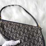 ディオール トロッター キャンバス / レザー サドルバッグ アクセサリーポーチ ハンドバッグ グレー / ネイビー - NEWSED