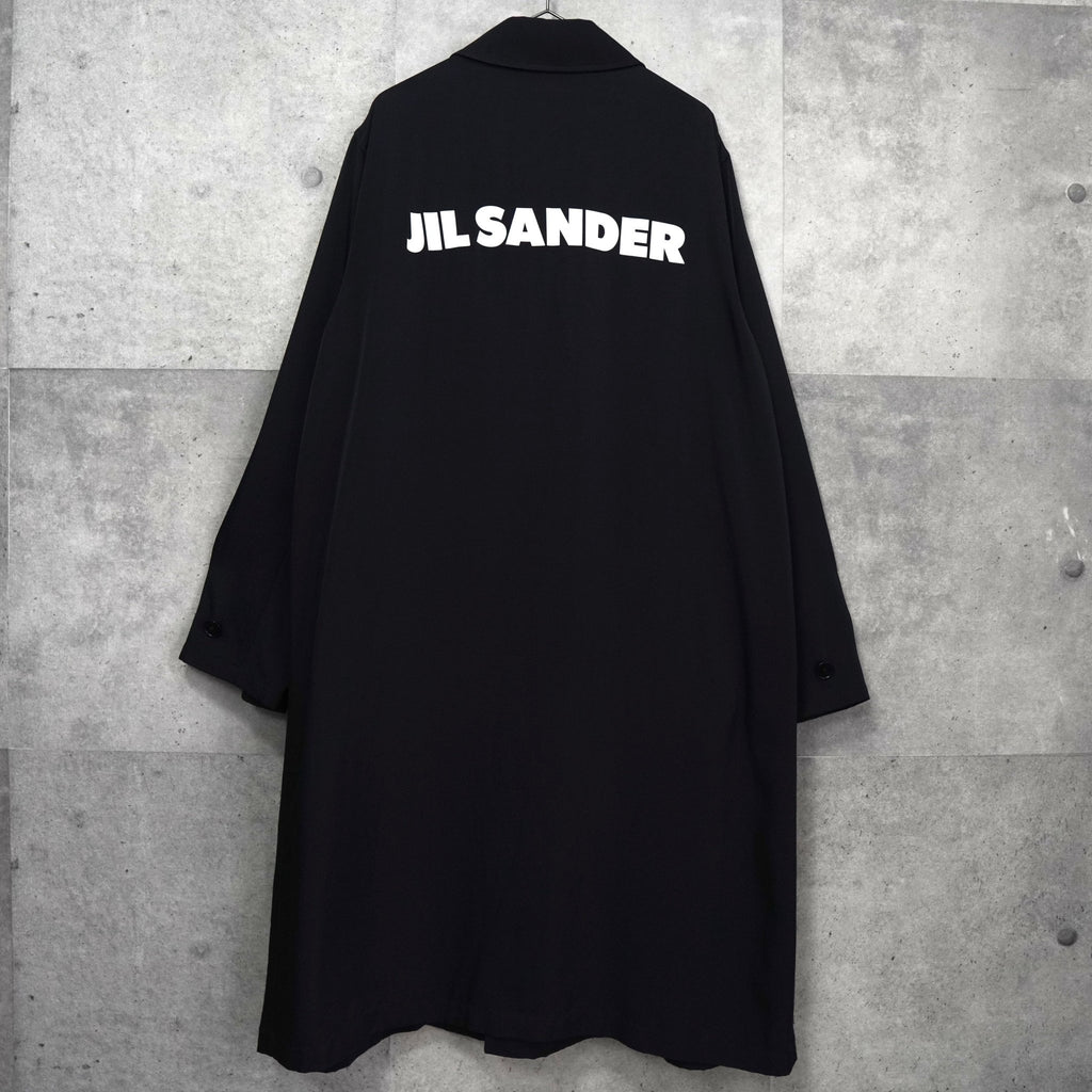 ジルサンダー バックロゴ ビスコース ロングコート スタッフコート ブラック