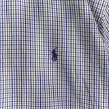 ラルフローレン ロゴ刺繍 チェック柄 半袖シャツ ブルー × ホワイト - NEWSED
