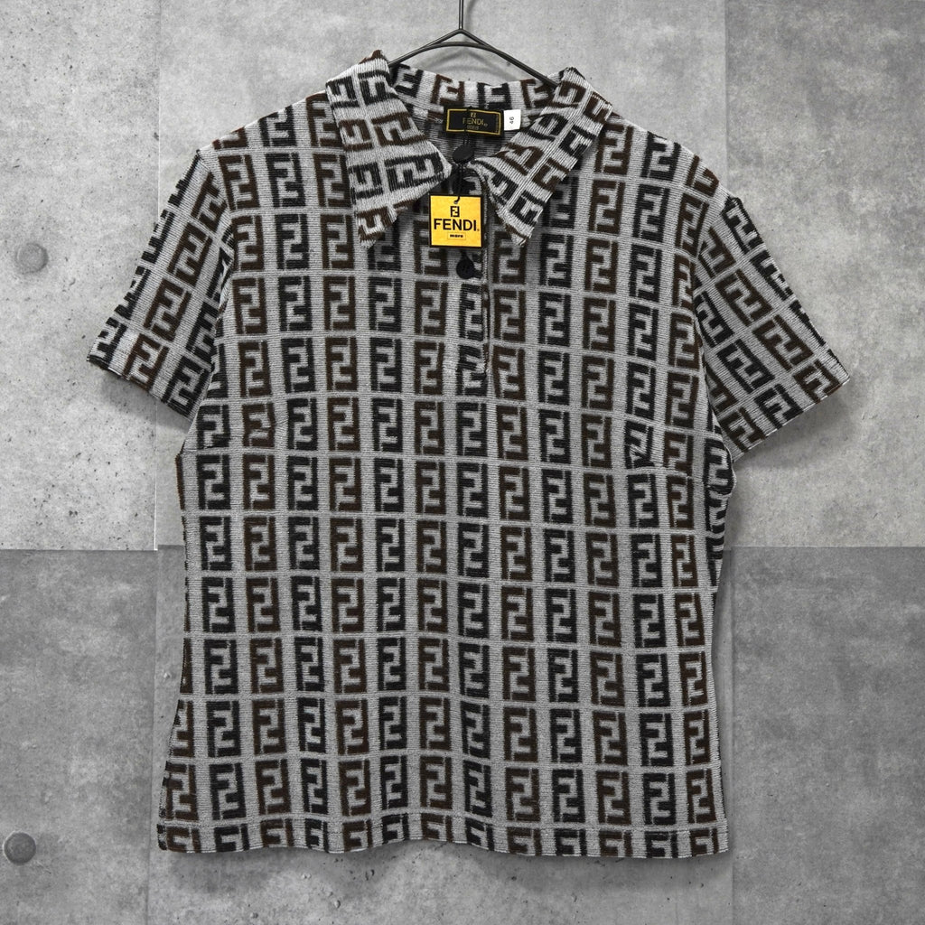 フェンディ ズッカ 総柄 パイル地 半袖ポロシャツ グレー タグ付き未使用品