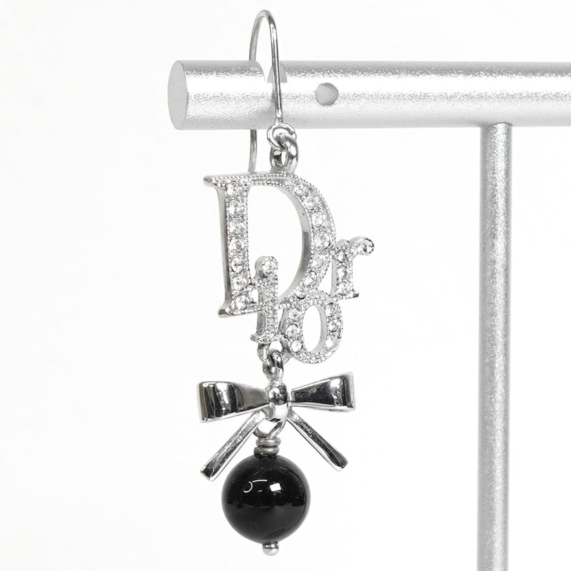クリスチャン ディオール ロゴ ラインストーン リボン ピアス シルバー / ブラック - NEWSED