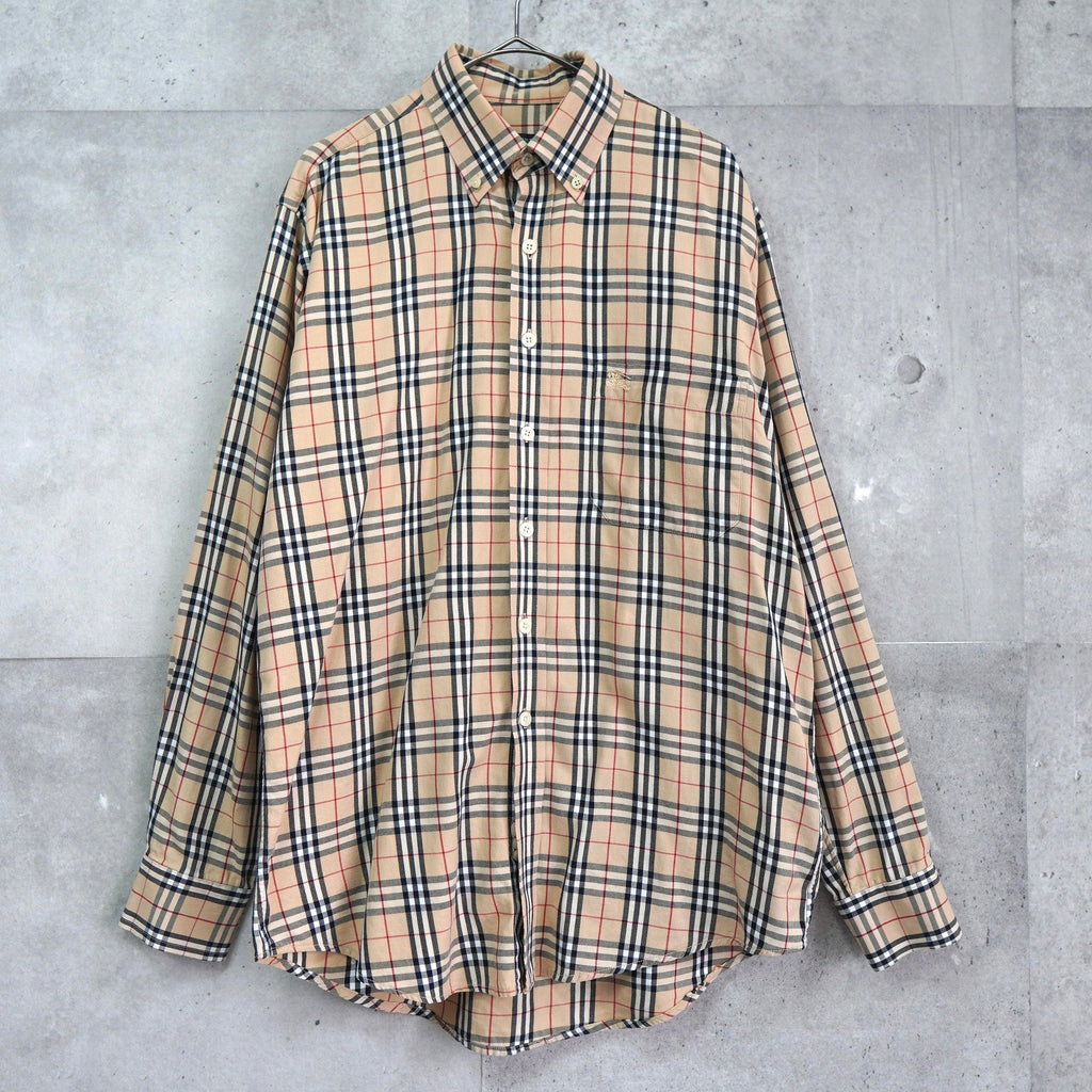 バーバリー ロンドン ノバチェック ホースロゴ 刺繍 長袖シャツ ベージュ