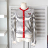Lacoste Logo Patch Striped Cardigan in White for Women
