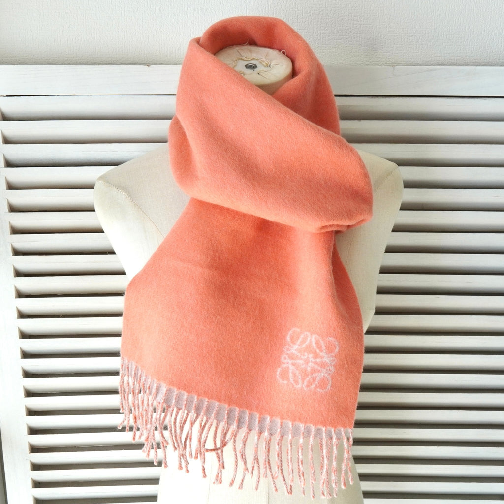 ロエベ アナグラム ダブルフェイス リバーシブル ウール アンゴラ マフラー ピンク / グレー