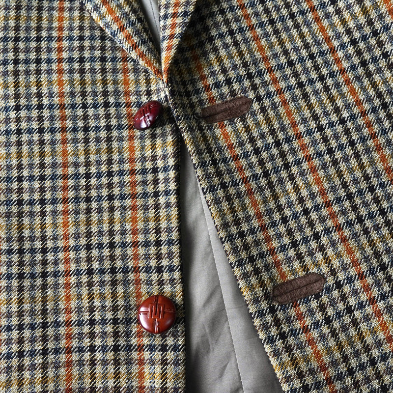 イヴ サンローラン ヴィンテージ チェック柄 エルボーパッチ シングル テーラードジャケット ベージュ - NEWSED