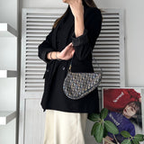 クリスチャン ディオール サドル キャンバス / レザー ハンドバッグ ワンショルダーバッグ ネイビー - NEWSED