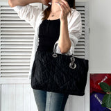 ディオール レディディオール カナージュ トロッター プラスチックハンドル トートバッグ ナイロンキャンバス /レザー ブラック 黒 - NEWSED