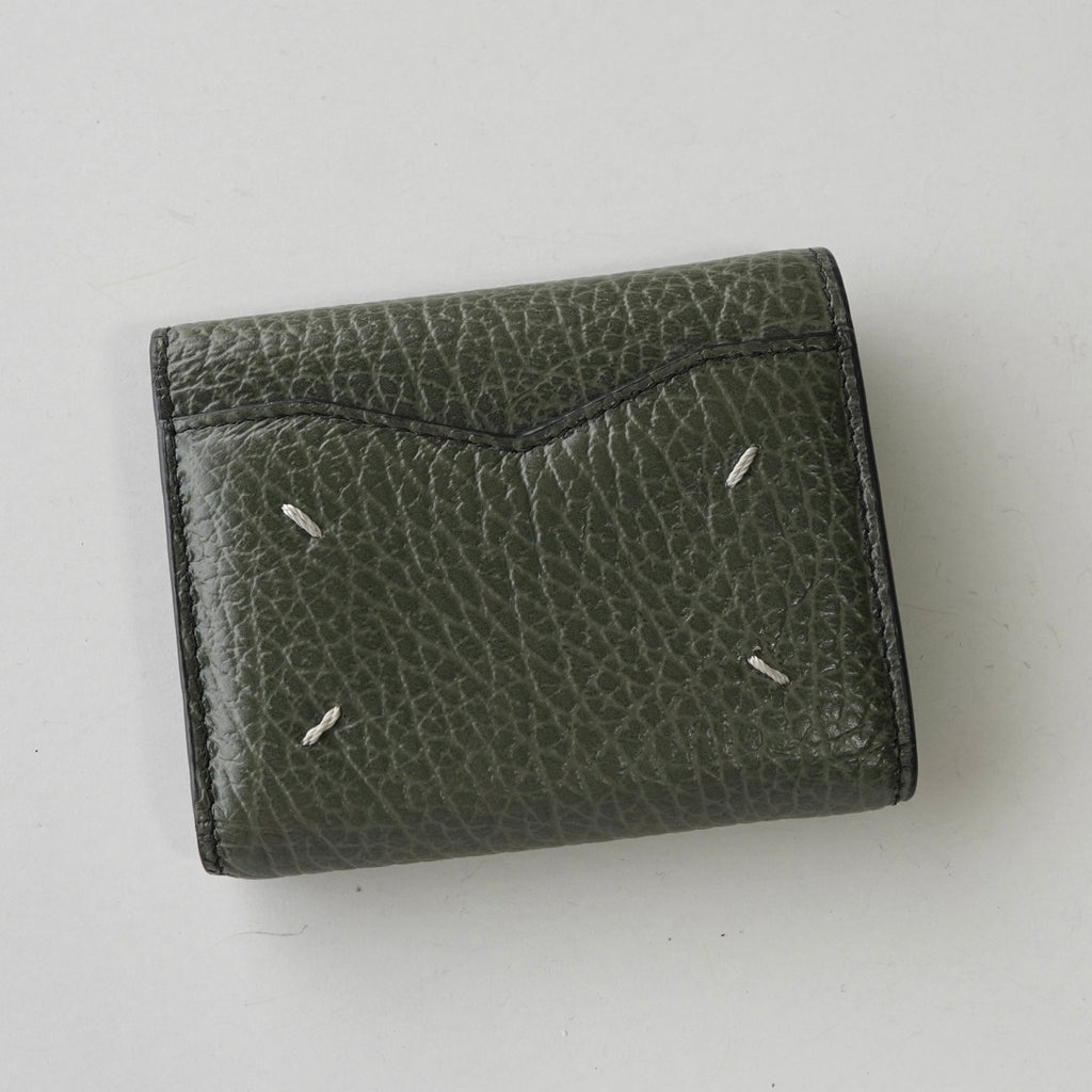 Maison Margiela Four Tag 皮革紧凑型钱包双折钱包卡其色