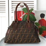 フェンディ エトニコ ズッカ柄 キャンバス/レザー ハンドバッグ ブラウン - NEWSED