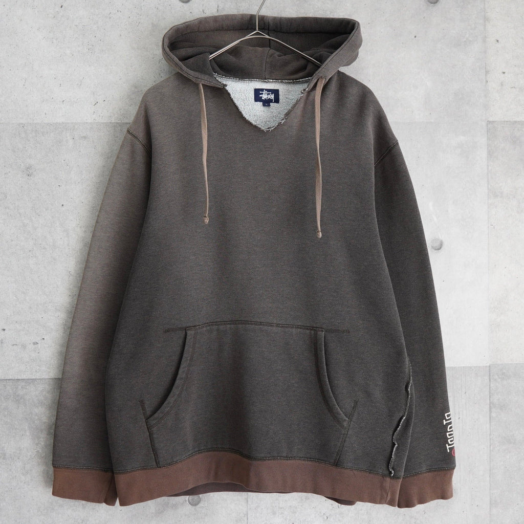 Stussy Distressed Remake Sunfade Hoodie Logo Print Grey/Brown