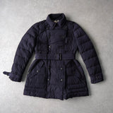 バーバリー ブリット ノバチェック裏地 ダウンジャケット コート フード取り外し可 ウエストベルト付き ネイビー - NEWSED