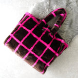 スタンド スタジオ 格子柄 ファー トートバッグ ハンドバッグ ブラウン / ピンク - NEWSED