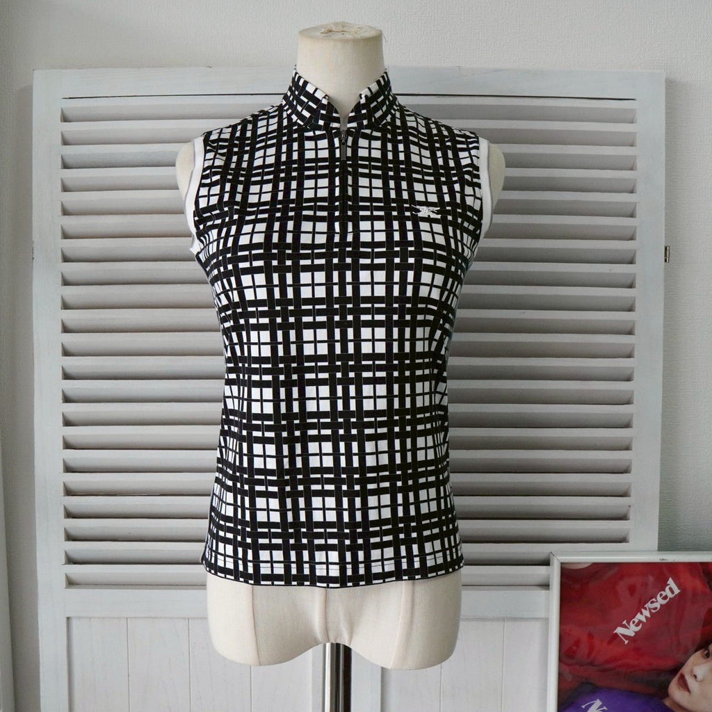 Burberry Nova 女士格纹马标志刺绣无袖上衣（黑/白）