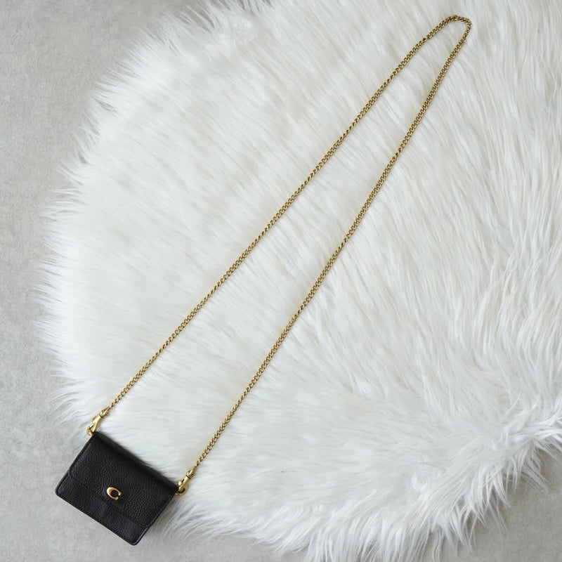 コーチ レザー チェーン ウォレットバッグ カードケース ブラック - NEWSED