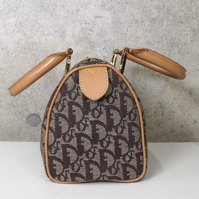 クリスチャン ディオール トロッター キャンバス / レザー ミニボストンバッグ ブラウン - NEWSED