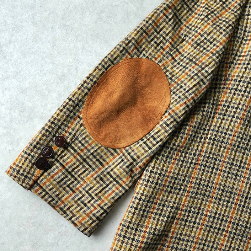 イヴ サンローラン ヴィンテージ チェック柄 エルボーパッチ シングル テーラードジャケット ベージュ - NEWSED