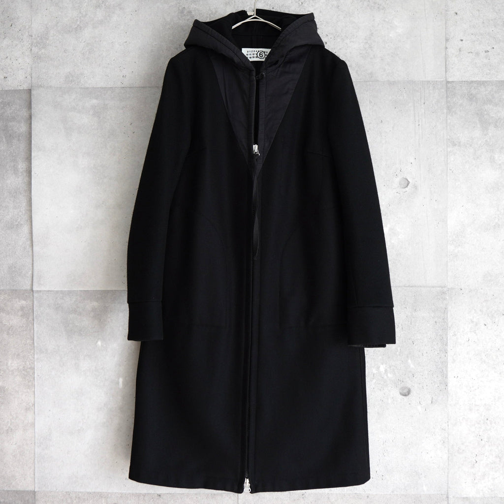 MM6 Maison Margiela Zip-up Hooded Coat Wool Coat Long Coat Different Material Switching