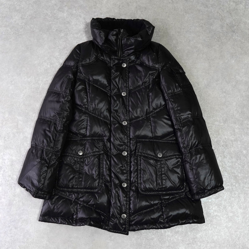 バーバリー ブルーレーベル ホースロゴ ノバチェック裏地 ロング ダウンジャケット レディース ダークブラウン - NEWSED