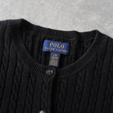 ポロ ラルフローレン ロゴ 刺繍 ケーブル編み カーディガン ブラック キッズ - NEWSED