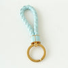 Bottega Veneta Intrecciato Leather Key Ring Keychain Charm Blue x Gold