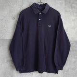 フレッドペリー ロゴ刺繍 長袖ポロシャツ ネイビー - NEWSED