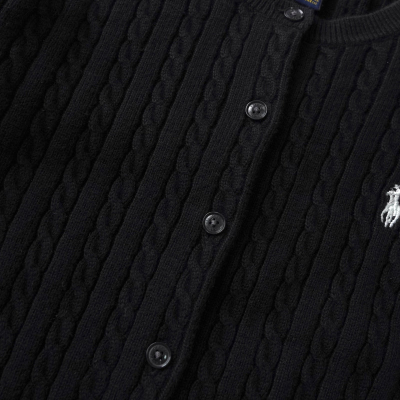 ポロ ラルフローレン ロゴ 刺繍 ケーブル編み カーディガン ブラック キッズ - NEWSED