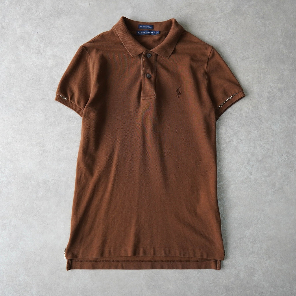 Ralph Lauren Women's Brown Short Sleeve Polo Shirt with Embroidered Logo and Beading