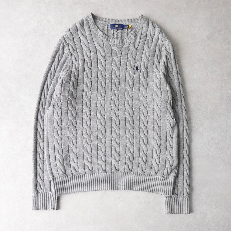 ポロ ラルフローレン ロゴ 刺繍 ケーブルニット グレー - NEWSED