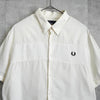 Fred Perry logo embroidered, mixed material short-sleeved shirt, ivory