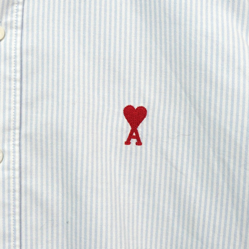アミパリ アミ パリス ストライプ柄 ハートロゴ 長袖シャツ ブルー - NEWSED