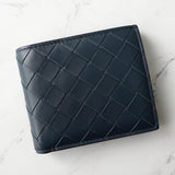 ボッテガ ヴェネタ イントレチャート レザー 二つ折り財布 ネイビー - NEWSED