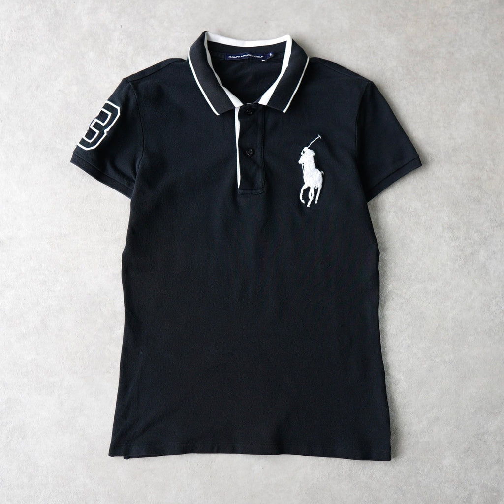 Polo by Ralph Lauren 女士黑色大号小马标志刺绣编号短袖 Polo 衫