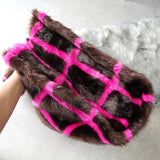 スタンド スタジオ 格子柄 ファー トートバッグ ハンドバッグ ブラウン / ピンク - NEWSED