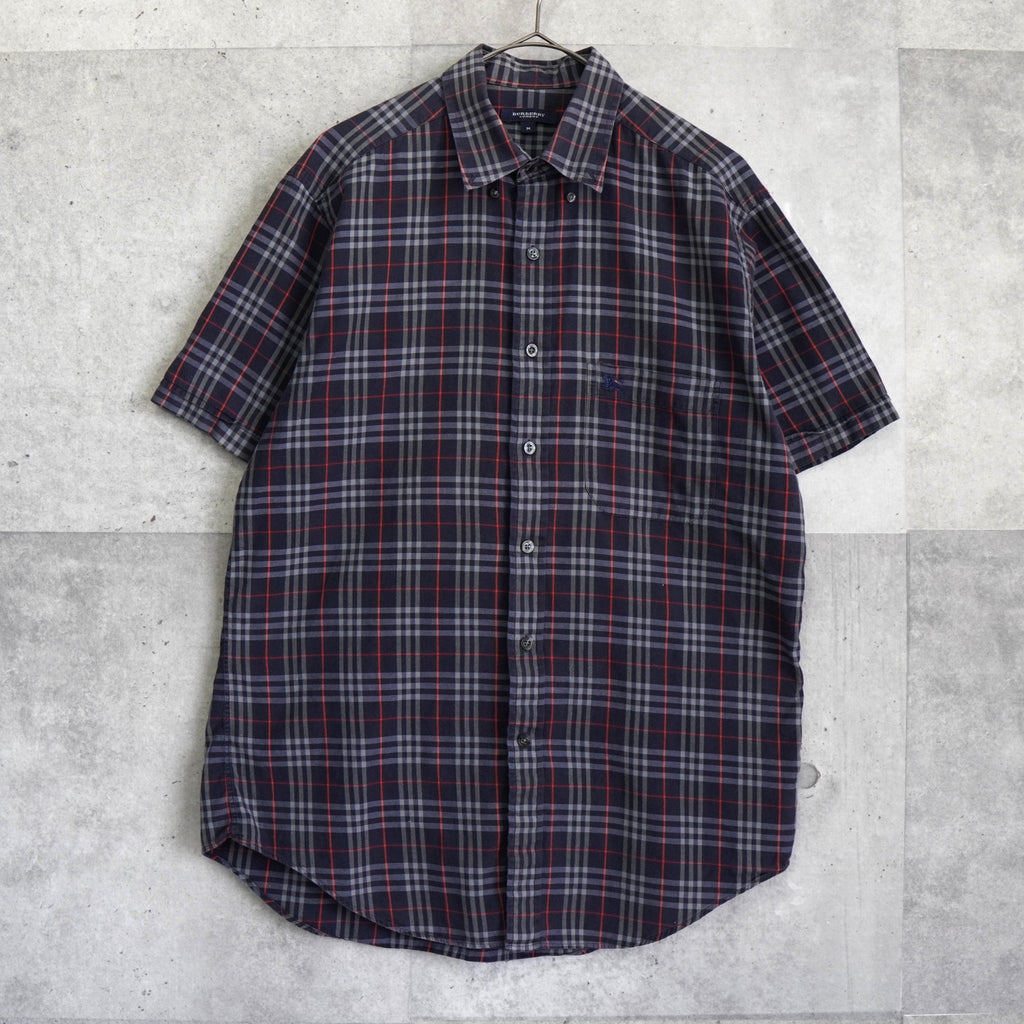 バーバリー ホースロゴ 刺繍 ノバチェック 半袖シャツ ネイビー