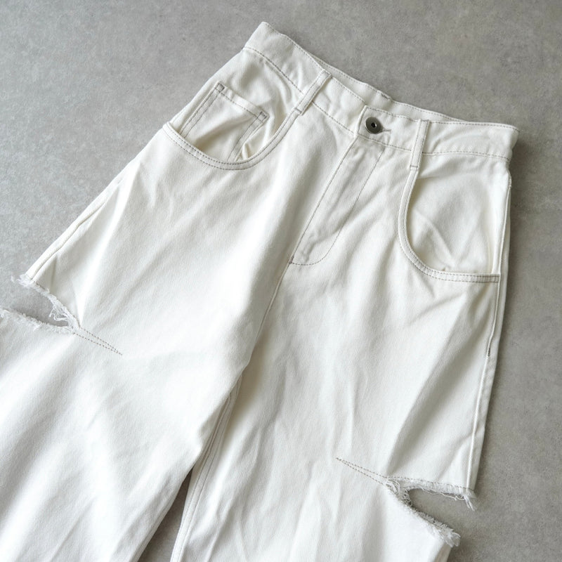 エムエムシックス メゾン マルジェラ スラッシュディティール ホワイト デニム ジーンズ - NEWSED