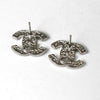 Chanel Coco Mark Rhinestone Earrings, Silver