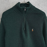 ポロ ラルフローレン ハーフジップ ニット ロゴ刺繍 ダークグリーン - NEWSED