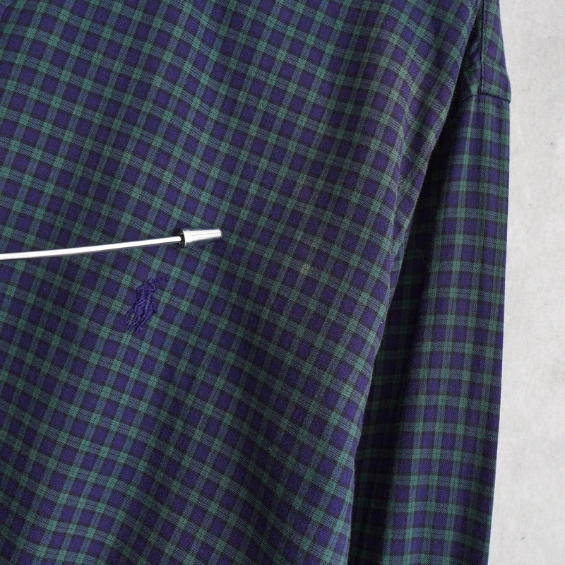 ポロ ラルフローレン ロゴ 刺繍 チェック柄 長袖シャツ グリーン / ネイビー - NEWSED
