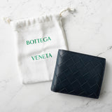 ボッテガ ヴェネタ イントレチャート レザー 二つ折り財布 ネイビー - NEWSED