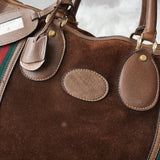 オールド グッチ シェリーライン スエード / レザー ボストンバッグ ビジネスバッグ ブラウン - NEWSED