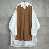 メゾンマルジェラ オーバーサイズ ドッキング ニット シャツワンピース ベージュ / ホワイト レディース - NEWSED