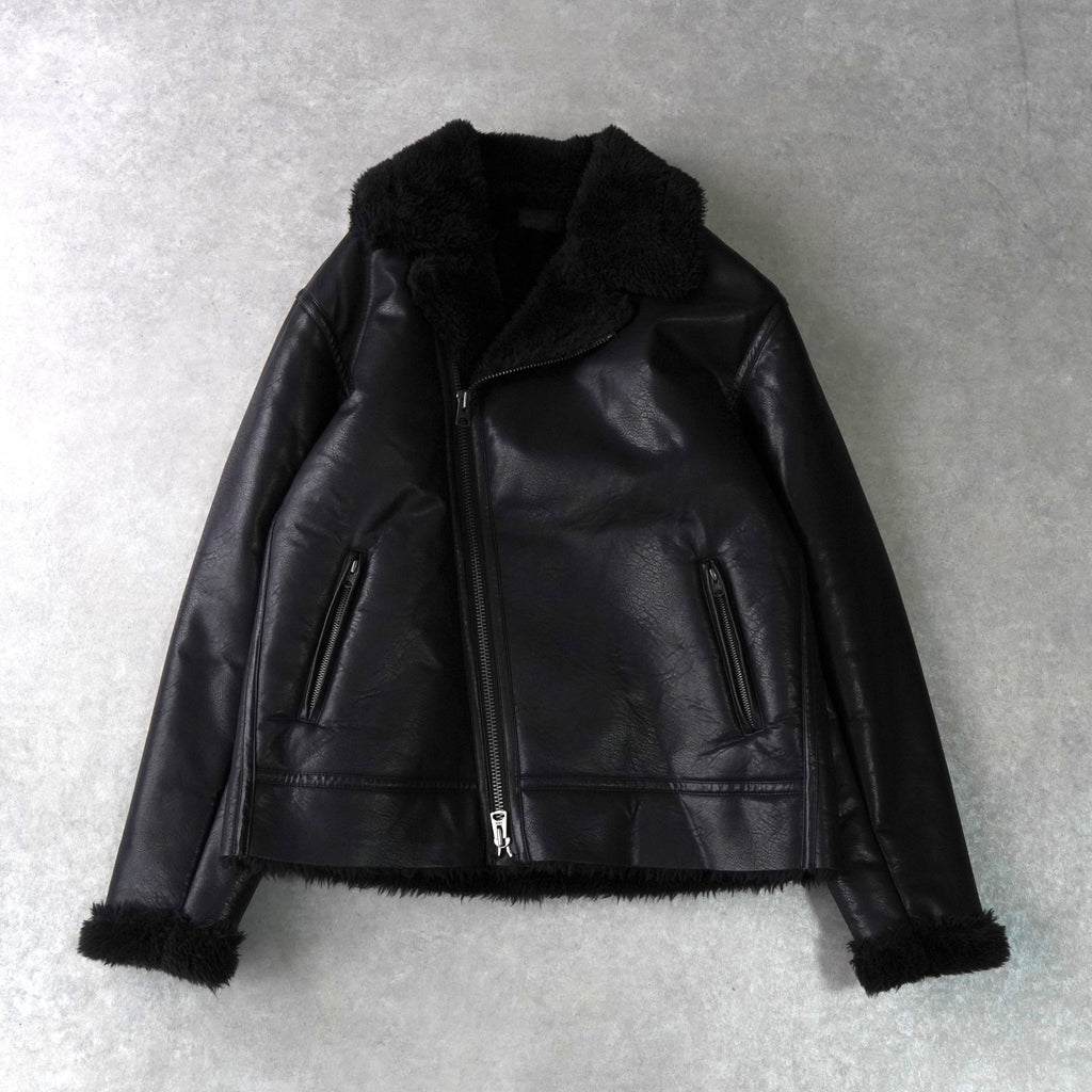 ダンケシェーン フェイクレザー ボアジャケット ライダースジャケット ブラック メンズ