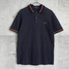 Fred Perry 徽标刺绣海军蓝/驼色短袖 Polo 衫