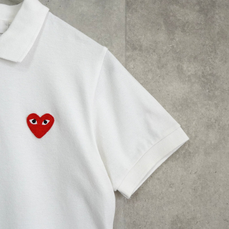 プレイ コム デ ギャルソン ハート 半袖ポロシャツ ホワイト - NEWSED