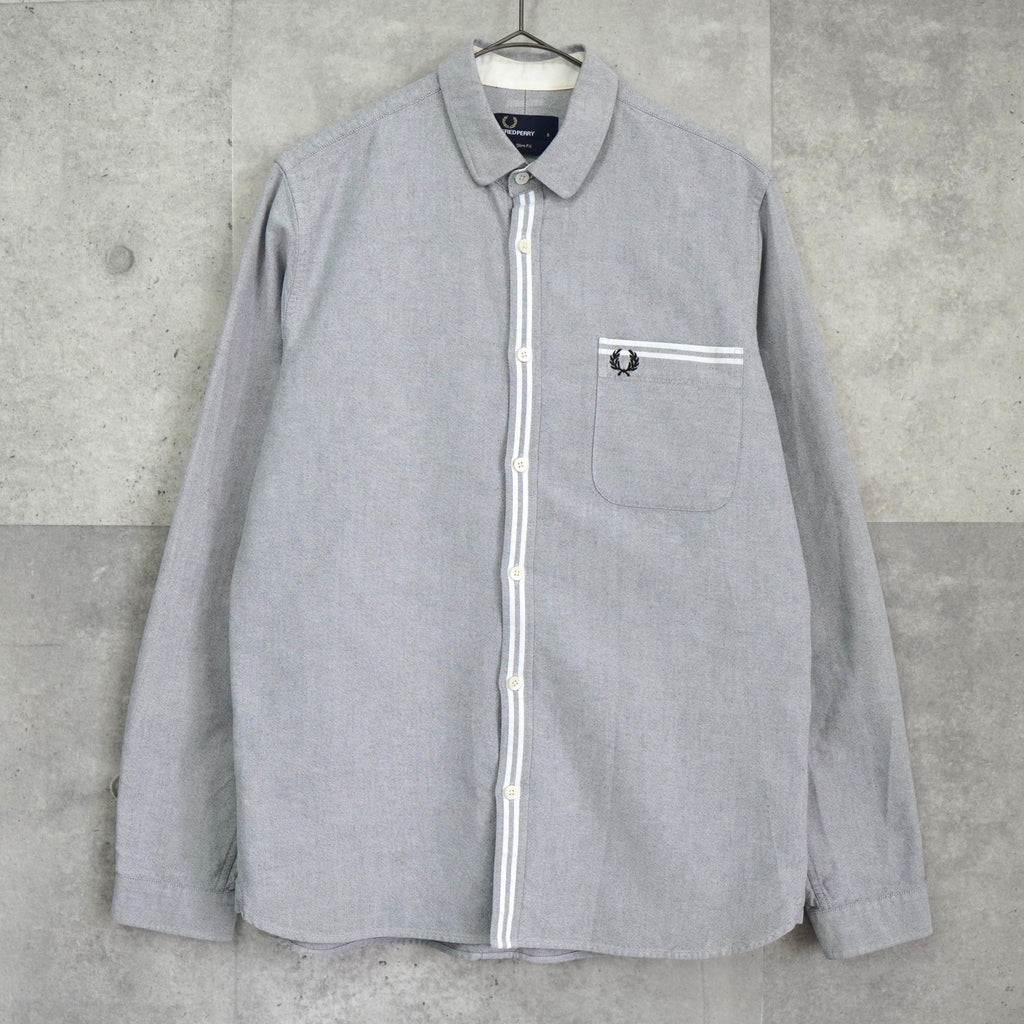 蓝灰色 Fred Perry 徽标刺绣长袖衬衫