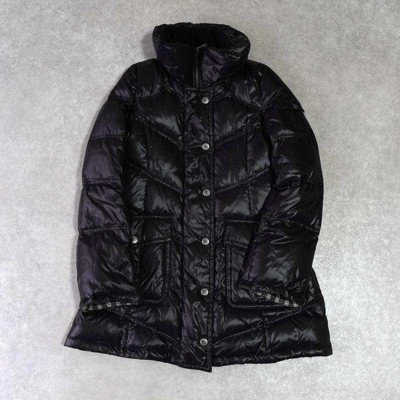 バーバリー ブルーレーベル ホースロゴ ノバチェック裏地 ロング ダウンジャケット レディース ダークブラウン - NEWSED