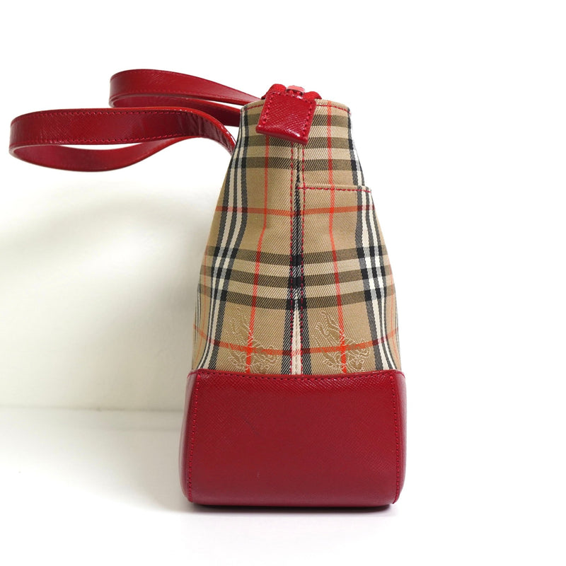 バーバリー ノバチェック ナイロンキャンバス / レザー ミニハンドバッグ ベージュ / レッド - NEWSED