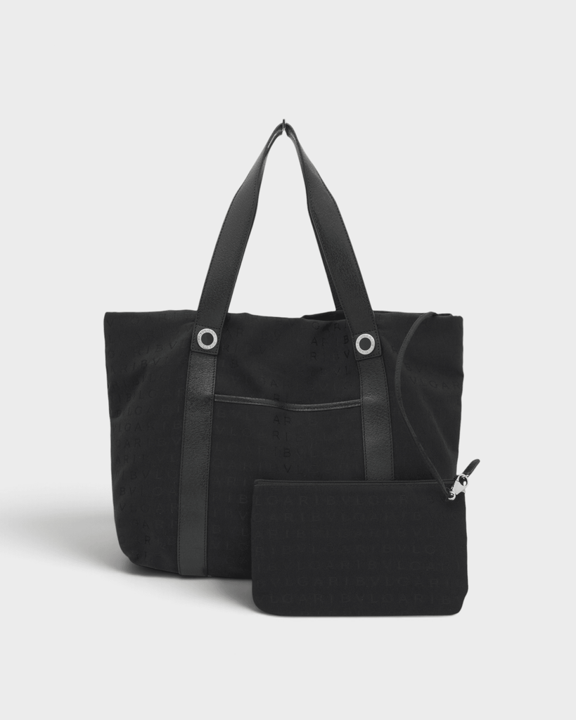 ブルガリ ロゴマニア レザー キャンバス トートバッグ ブラック